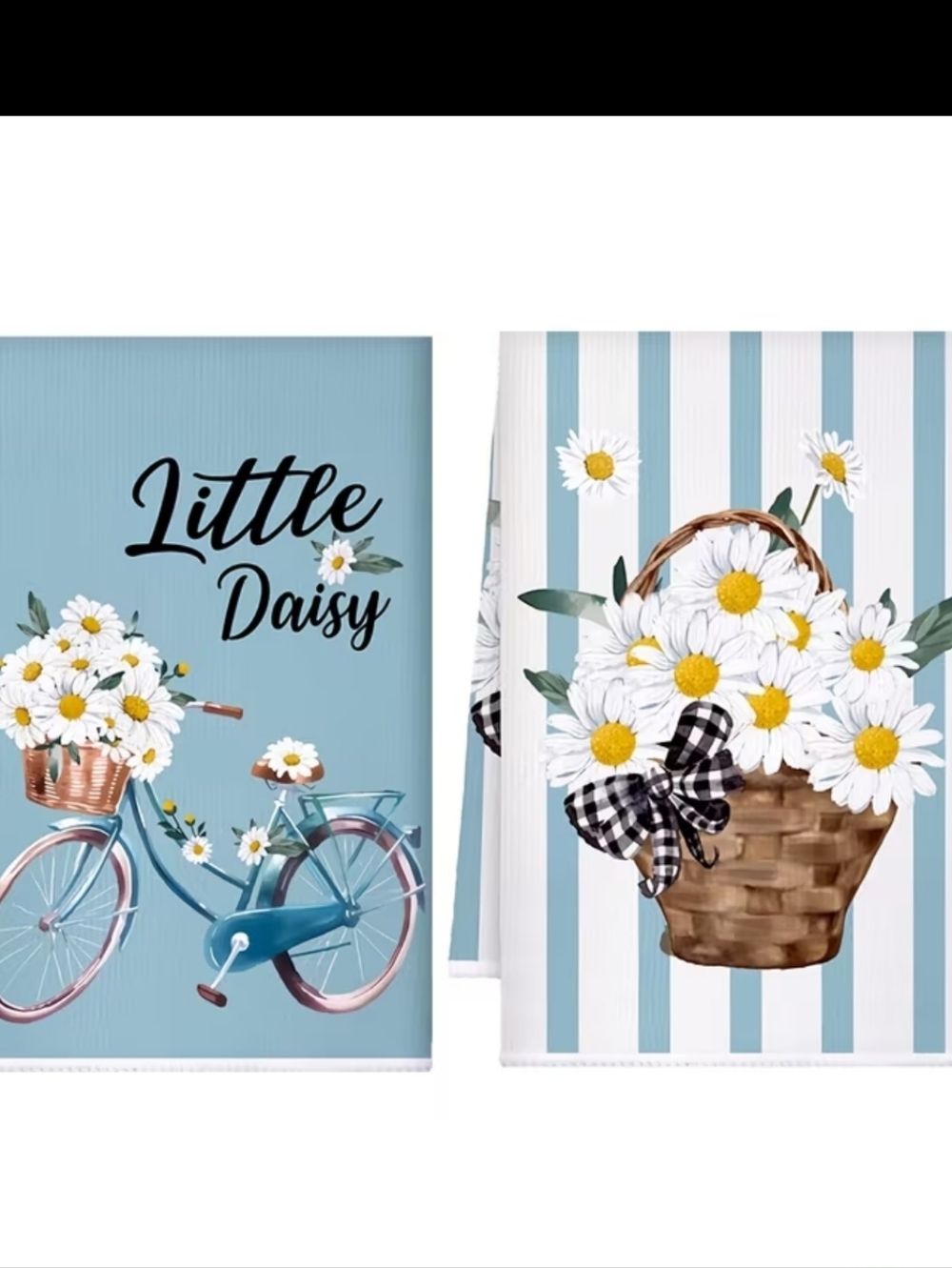 Little Daisy Floral Bicycle & Basket Kitchen Towels - (2)